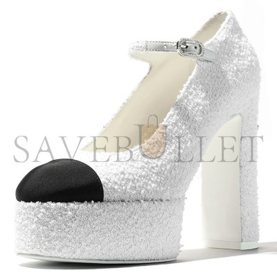 CHANEL MARY JANES COTTON TWEED & GROSGRAIN G46434